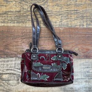 Vintage Tapestry Burgundy Brown Floral Shoulder Bag